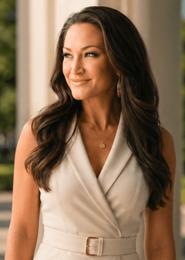 Stacy Paetz in a white dress